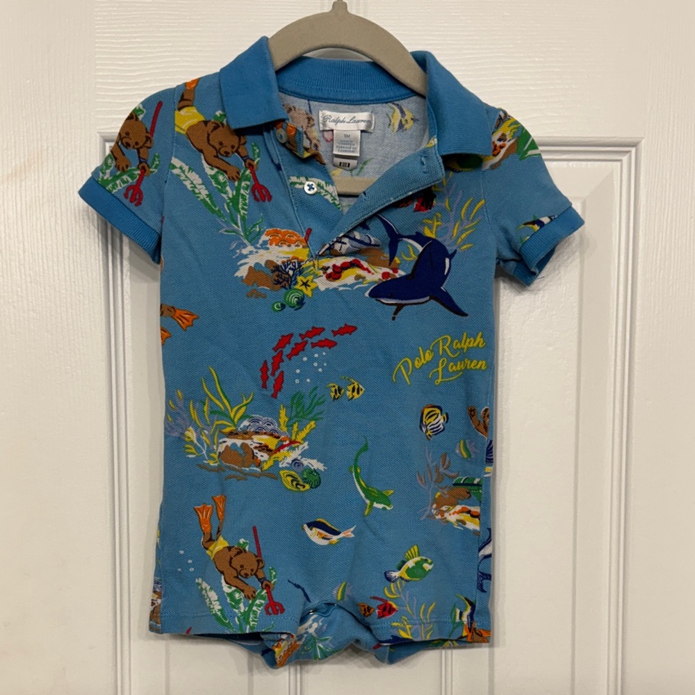 Polo by Ralph Lauren Baby Blue Underwater Print One-Piece Bodysuit